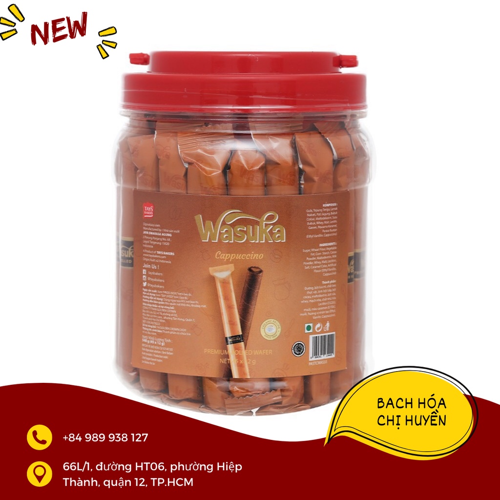 Bánh quế vị socola / phô mai / capuchino / vani /  Wasuka Cigarku hủ 540g