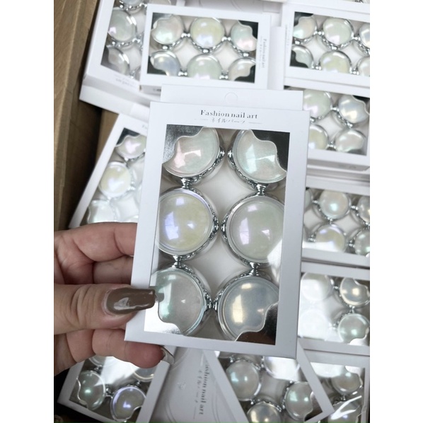 Bột tráng gương ngọc trai 6 hủ trang trí móng