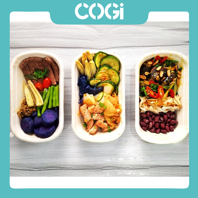 50 hộp bã mía dài 2 ngăn kèm nắp nhựa pet hoặc nắp bã mía 750ml dùng 1 lần chính hãng cogi đựng cơm văn phòng