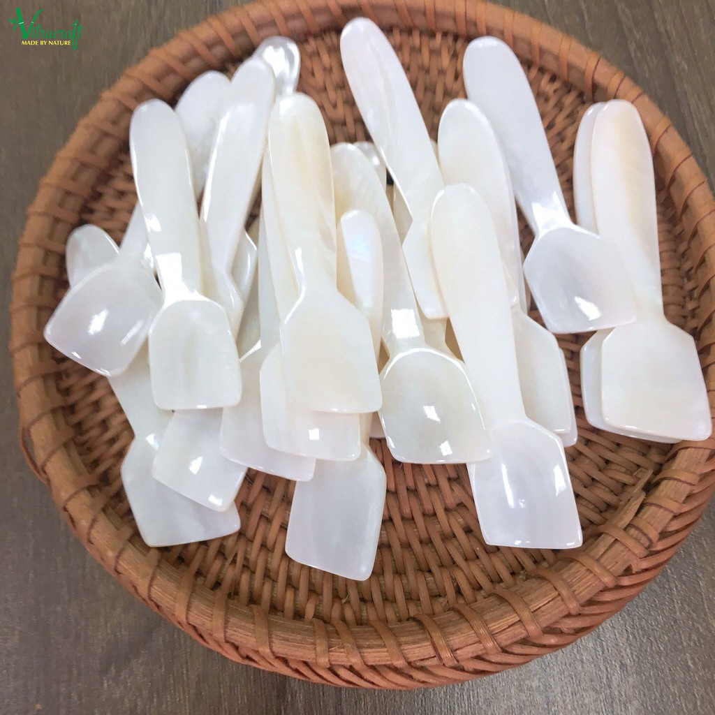 Bộ 5 Thìa, muỗng mini Cafe, Thìa uông Trà, Thìa yogurt Thìa ăn kem, bánh kem đươc làm từ vỏ trai tự nhiên