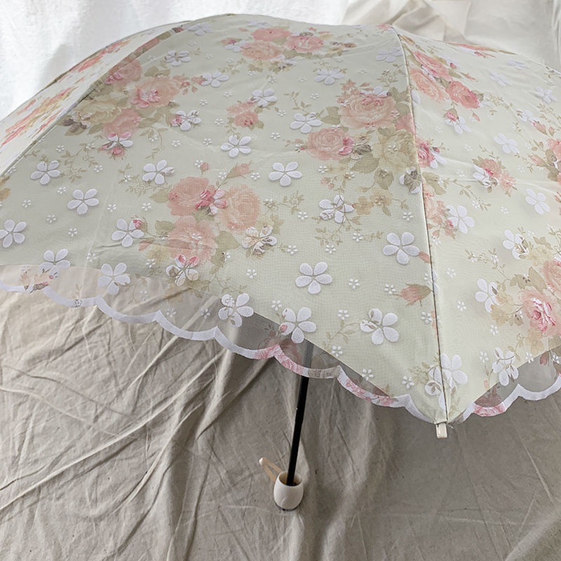 Dù Ren Hai Lớp Màu Đen Chống Tia Cực Tím Có Thể Gấp Gọn Tiện Dụng