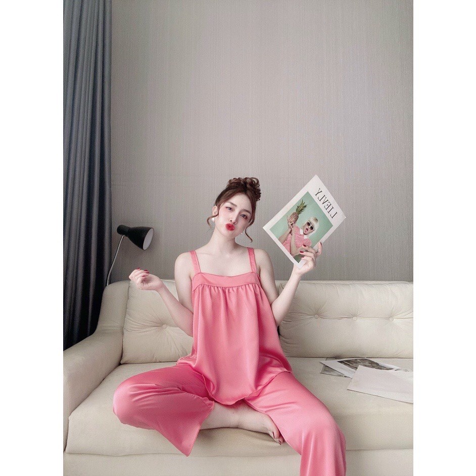Độ ngủ tiểu thư chất lụa mềm mại 🌿 quần dài áo 2 dây bản to bo ngực xinh xắn 🌿 | BigBuy360 - bigbuy360.vn
