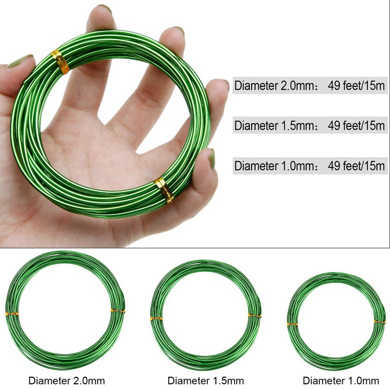 Bộ 9 cuộn dây uốn cây bonsai bằng nhôm anốt hóa 3 kích thước 1.0 Mm 1.5 Mm 2.0 Mm dài tổng cộng 147feet