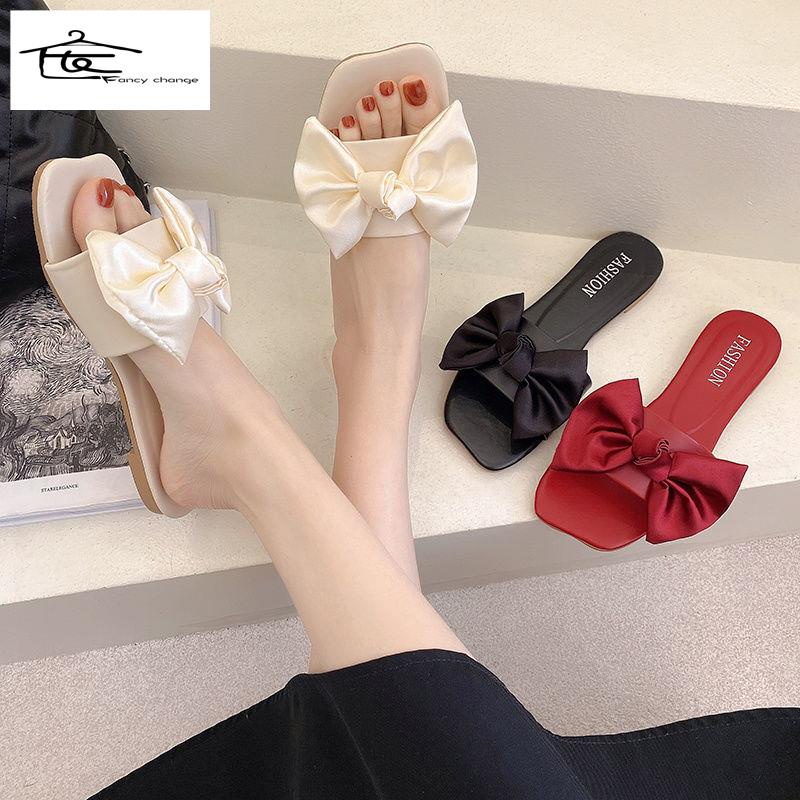 Dép Sandal Đế Bằng Đính Nơ Phong Cách Hàn Quốc Thời Trang Mùa Hè Xinh Xắn