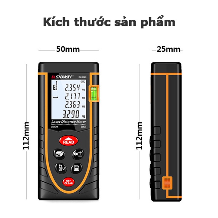 Thước đo khoảng cách bằng tia laser SNDWAY SW-M50/M60/M80/M100/M120 50m 60m 80m 100m 120m