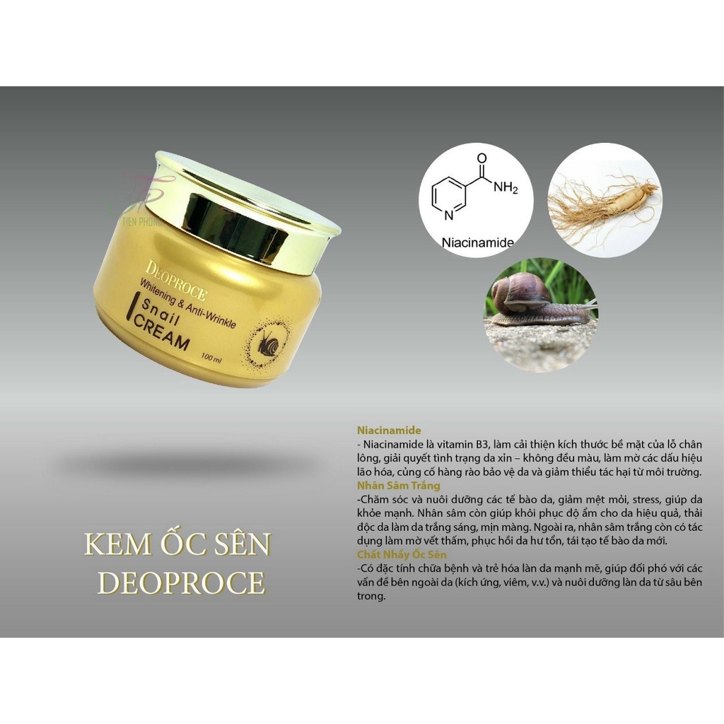 Kem DEOPROCE làm trắng và chống nếp nhăn thành phần từ dịch nhầy ốc sên 100 ml