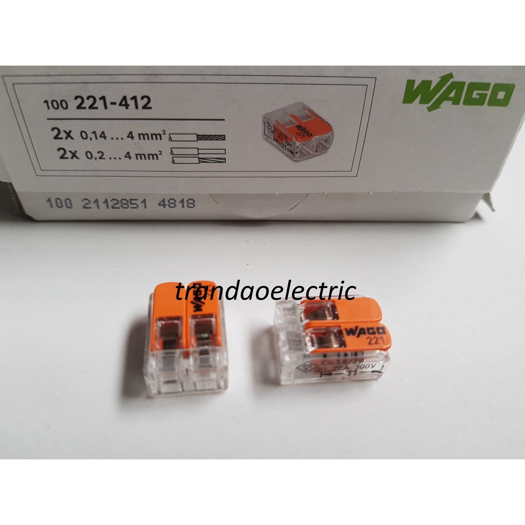 Đầu nối dây điện 2 dây 4.0mm2 32A WAGO COMPACT 221-412