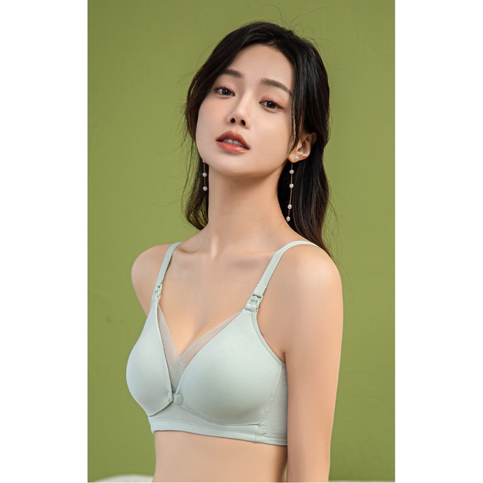 Áo Ngực Bà Bầu ,bra áo lót cho con bú và sau sinh cotton lạnh cao cấp không gọng phối viền ren nâng đỡ chống chảy sệ mới