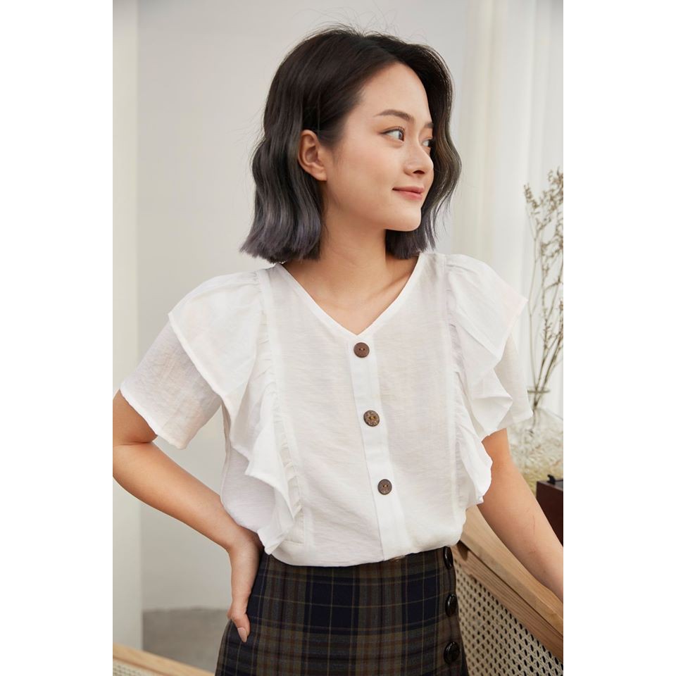 Áo bèo trắng cúc gỗ