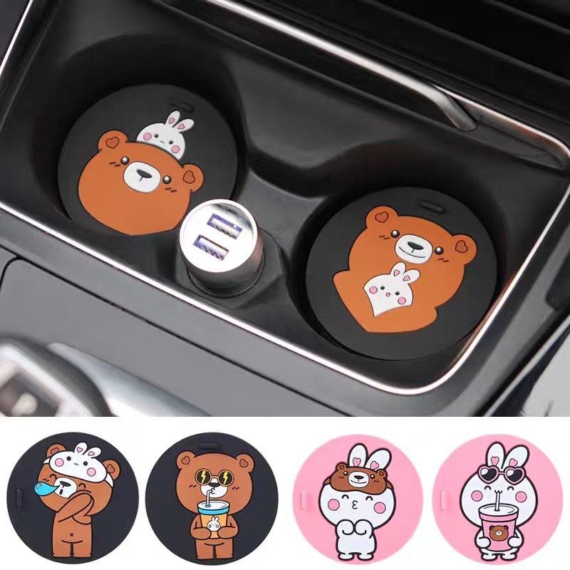Lót Cốc trên xe ô tô - Line Friend (Gấu - Thỏ )