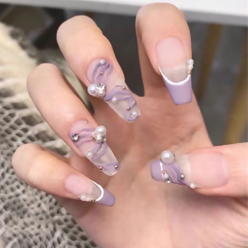 Set 24 móng tay giả họa tiết trái tim dễ thương thời trang