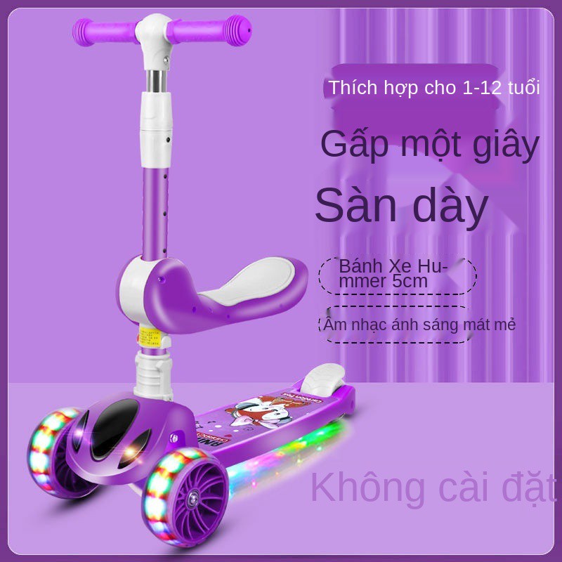 xe trượt scooter cho trẻ em mới 2-6-8-12 tuổi gấp nhấp nháy nhạc nâng bé nam và nữ ba hoặc bốn giày patin