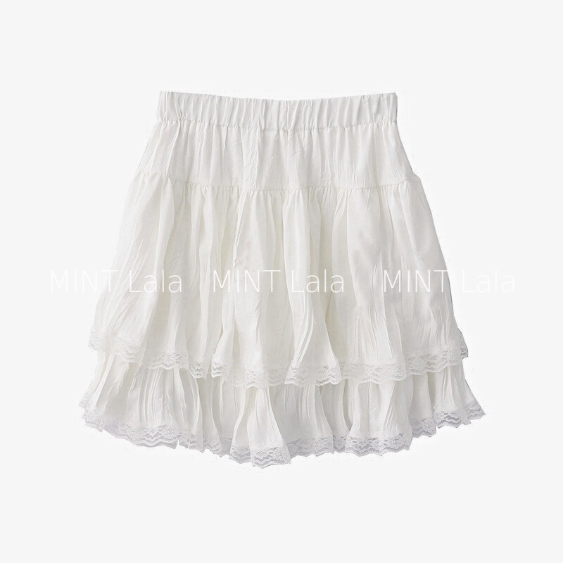 Chân Váy Lolita Trắng Đen 2 Tầng Xoè Mềm Mại Viền Ren