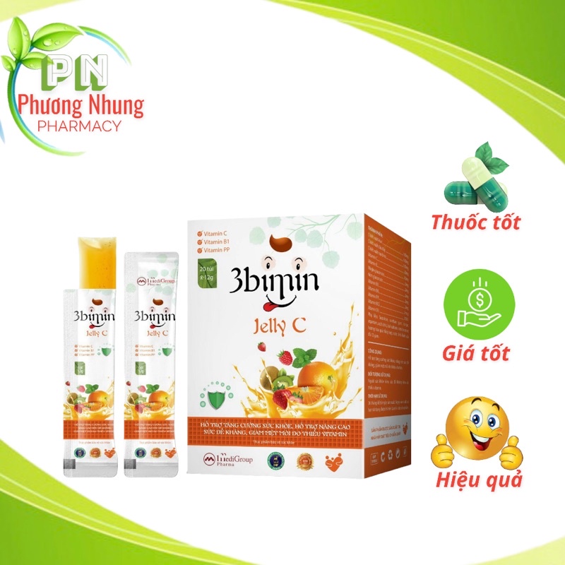 Thạch Vitamin C 3bimin Tăng Cường Sức Khỏe Nâng Cao Sức Đề Kháng & Giảm Mệt Mỏi Do Thiếu Vitamin - Túi 20 gói x 12g