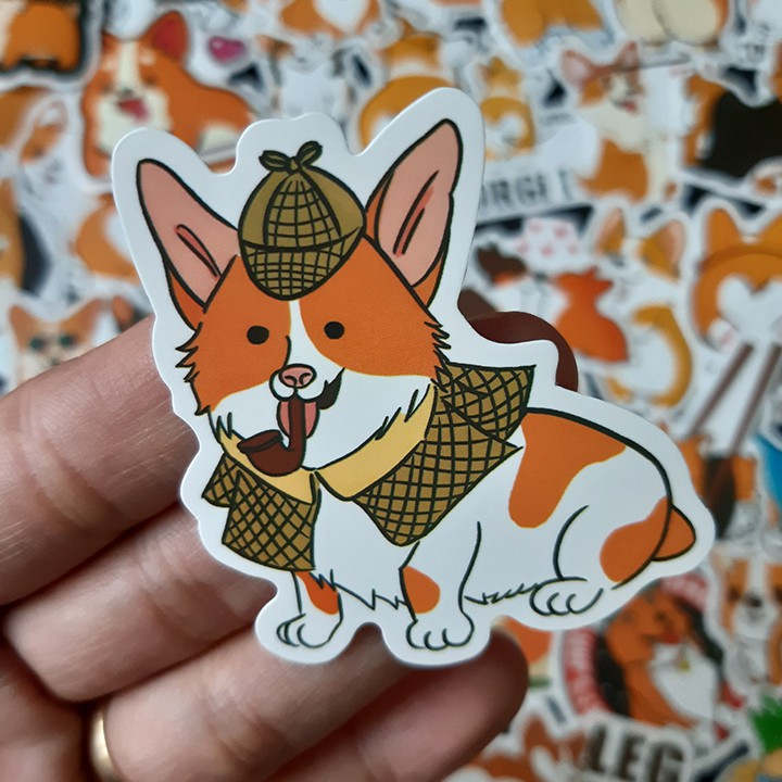 Bộ Sticker dán cao cấp chủ đề CHÚ CHÓ CORGI - Dùng dán Xe, dán mũ bảo hiểm, dán Laptop...