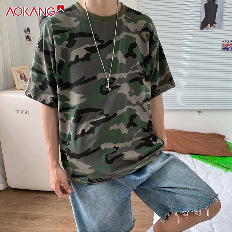 Áo thun nam AOKANG tay ngắn họa tiết rằn ri thời trang dành cho nam