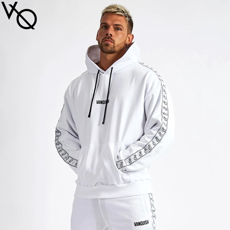 VQ Sports Hoodie Men's Cotton Striped Casual Hooded Long Sleeve Top Fitness Training Sweatshirt