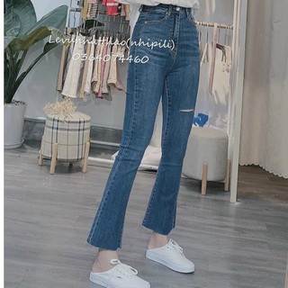 Quần bò ống loe nữ rách gối trẻ trung