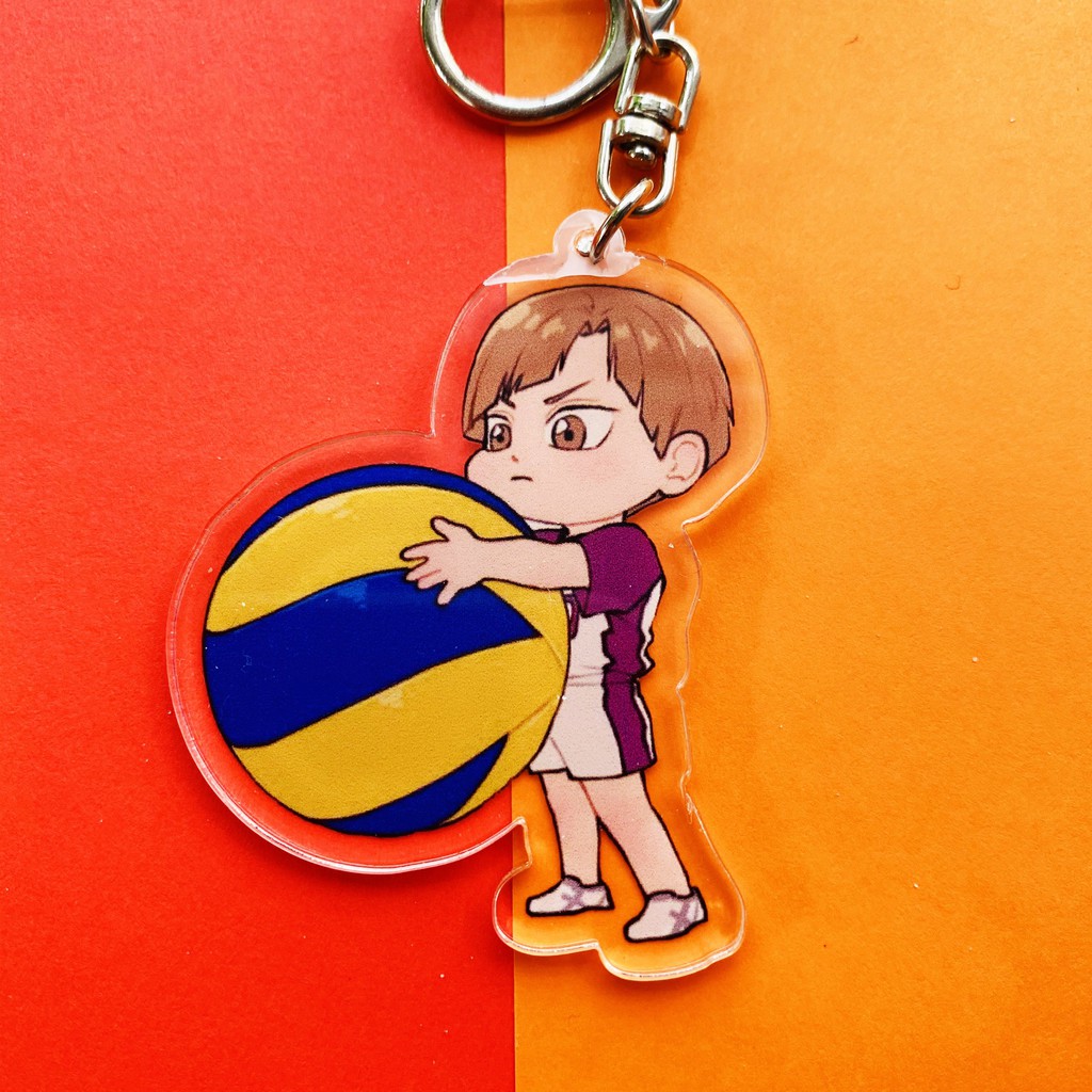 ( Mica trong acrylic) Móc khóa Haikyuu!! Vua bóng chuyền ver ÔM BÓNG in hình anime chibi