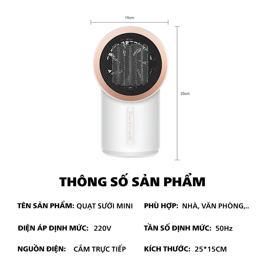 Quạt sưởi mini PTC công nghệ mới kiểu dáng tinh tế cho phòng ngủ