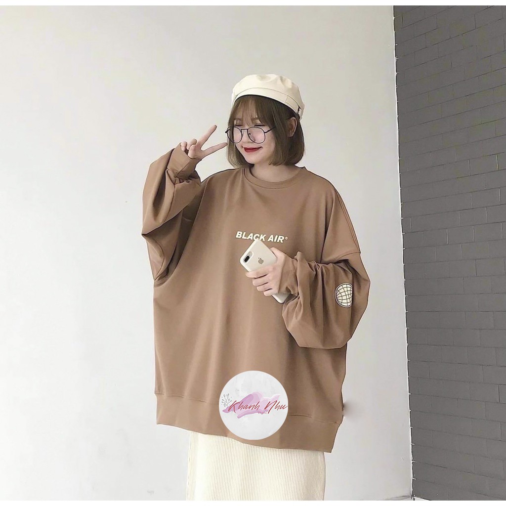 Áo sweater form rộng BLACKAIR 🍓 Nỉ bông bo tay thụng NÂU cổ tròn siêu dày phong cách Hàn Ulzzang Basic 🍓