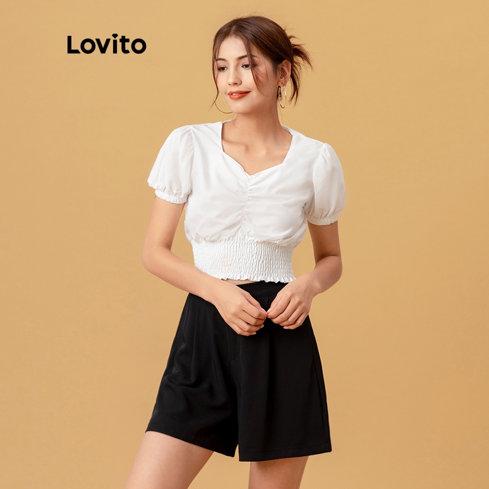 Áo kiểu Lovito tay phồng thời trang cho nữ L05279 (Màu trắng / Màu đen)