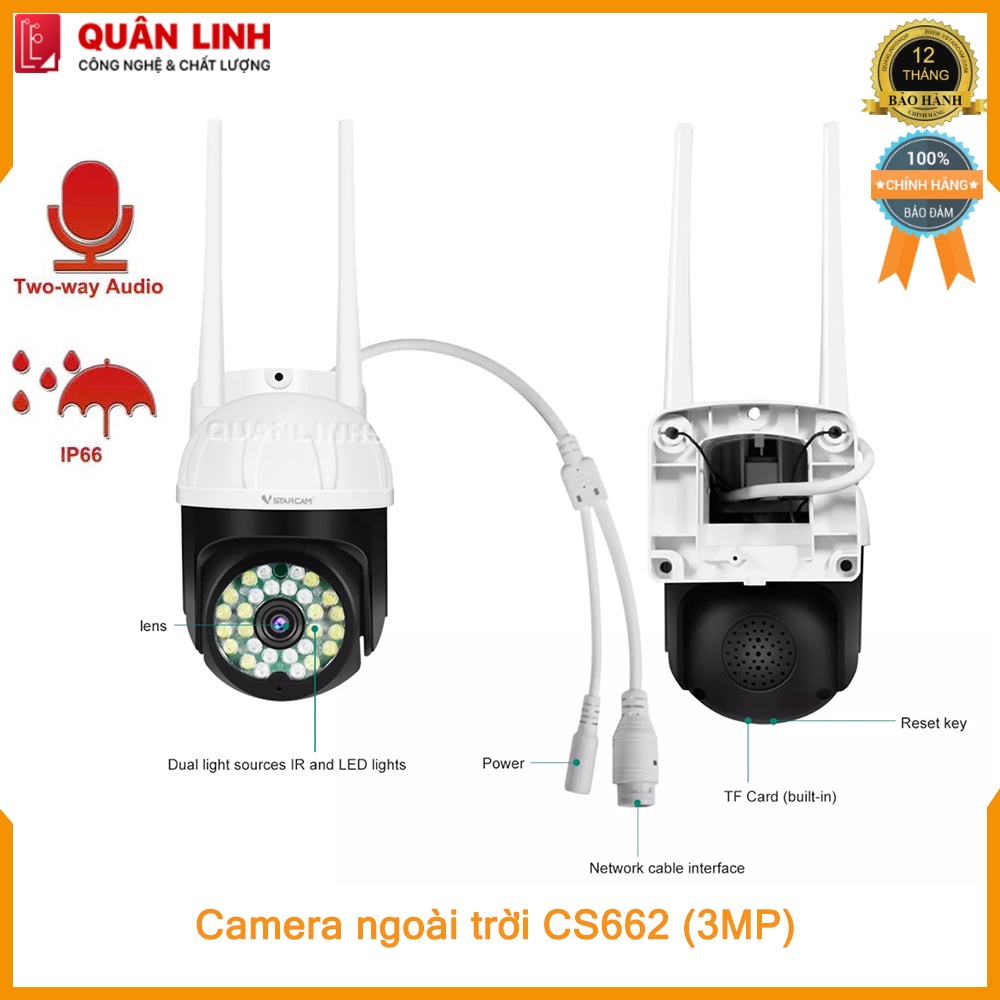 [Mã 55ELSALE1 giảm 7% đơn 300K] Camera ngoài trời Vstarcam CS662 Full HD 1296P (3MP), tích hợp AI, bảo hành 12 tháng