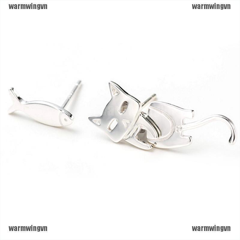 Bông Tai Xi Mạ Bạc Hình Mèo / Cá