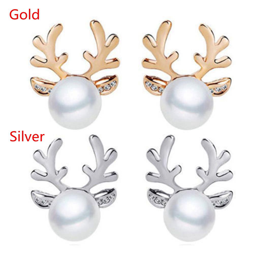 Đôi bông tai hình sừng hươu đính ngọc trai đáng yêu cho nữ