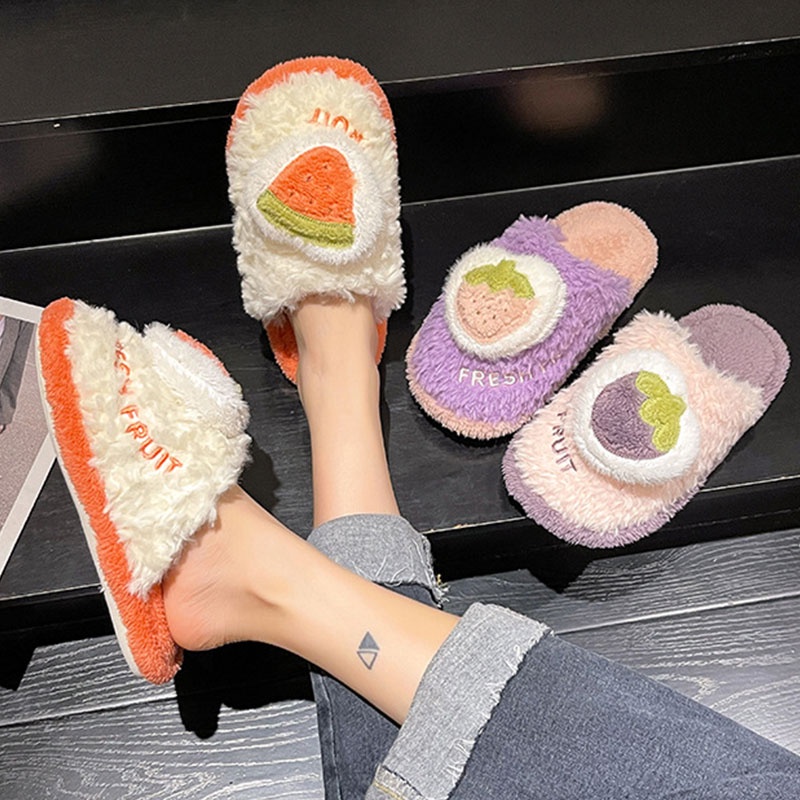Dép Bông Đi Trong Nhà Hình Trái Dâu Xinh Xắn Cho Cặp Đôi