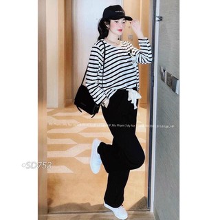 Set áo kẻ mickey mix quần xuông