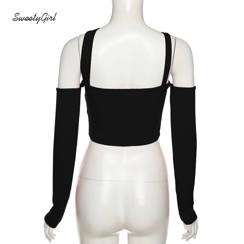 Áo croptop tay dài trễ vai màu sắc ngọt ngào cho nữ