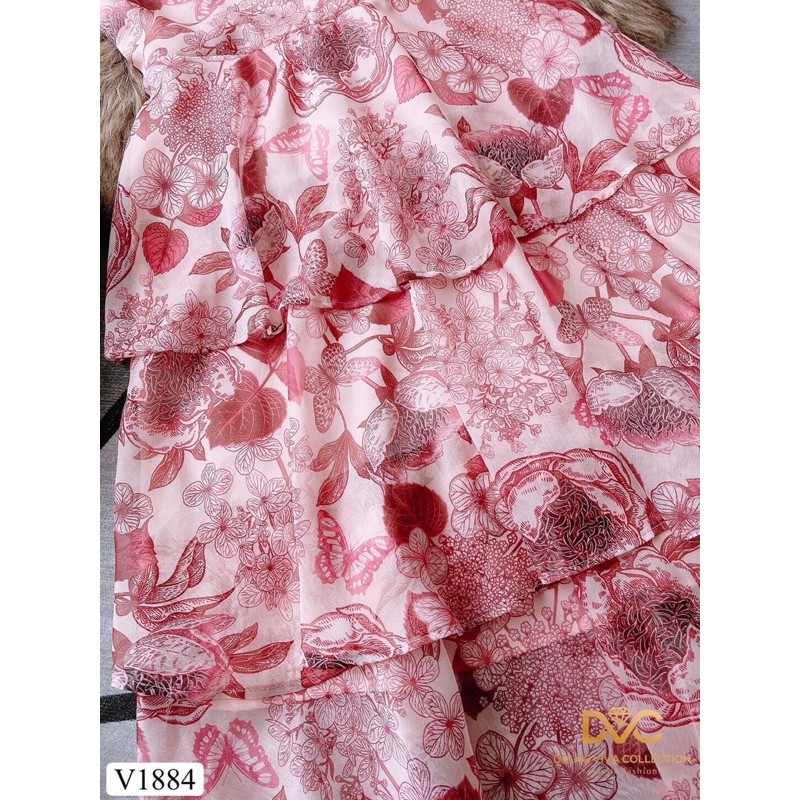 V1884 - váy voan hoa màu hồng