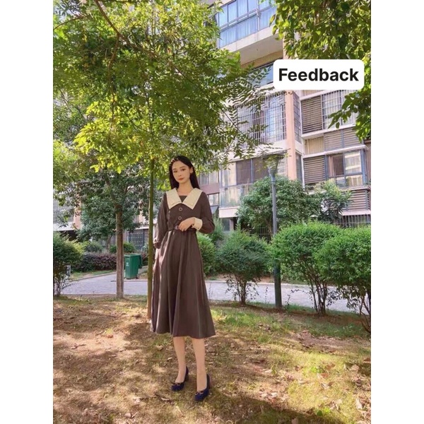 Đầm vintage tiểu thư chất nhung kèm belt