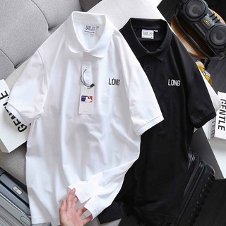 Áo thun unisex cổ bẻ - Áo polo có cổ tay ngắn chữ đơn giản - 2 mặt