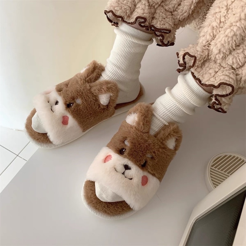 29CAM] (hàng sẵn ) Dép bông thỏ nâu cute đế xốp lông mịn chống trơn đi được cả ngoài đường