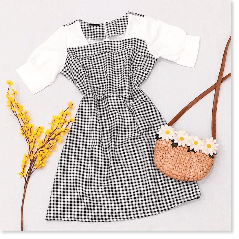 ĐẦM SUÔNG NỮ CARO PHỐI TAY LỠ TRẺ TRUNG TÔN DÁNG CÓ ĐỦ SIZE