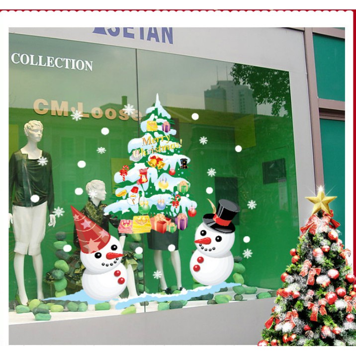 Decal trang trí noel hít tĩnh điện hai mặt không dơ kính Mẫu Người Tuyết