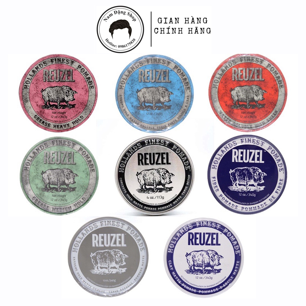 Sáp Vuốt Tóc Reuzel Pomade Pink, Blue, Matte Clay, Extreme Hold, Red, Green, Fiber, Concrete 340g