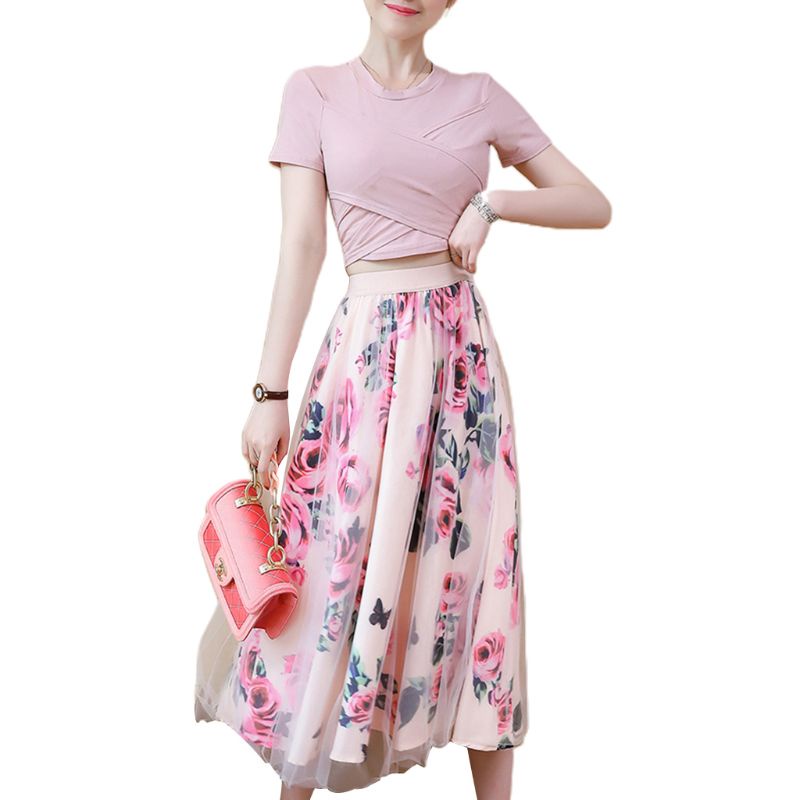 Set Áo Croptop 2 Dây Cột Phối Chân Váy Ren Hoa Phong Cách Hàn Quốc Xinh Xắn Cho Nữ