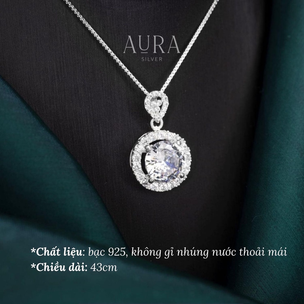 Dây chuyền nữ bạc 925 vòng cổ bạc AURA mặt đá chủ lớn sang trọng-DC30