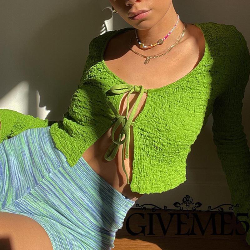 Áo croptop tay dài màu sắc thời trang dành cho nữ