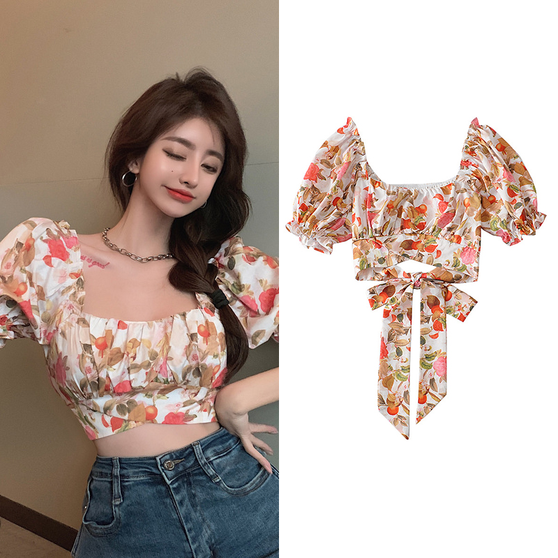 Áo Lửng Tay Ngắn Họa Tiết Hoa Thời Trang Quyến Rũ Cho Nữ