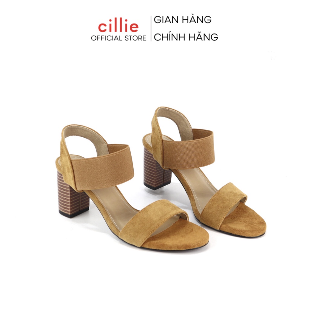 Giày Sandal Nữ Cao Gót Cillie Đế Vuông 7p Quai Ngang Basic Phối Mới Lạ Thời Trang 1010