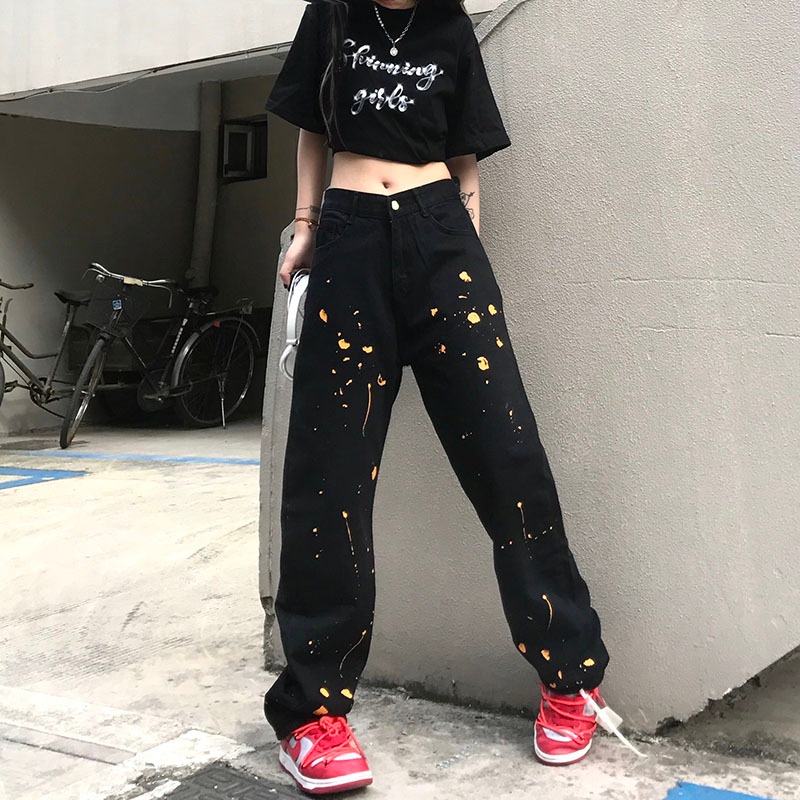 Quần Jeans Nữ Dài Lưng Cao Ống Rộng Thời Trang Hàn