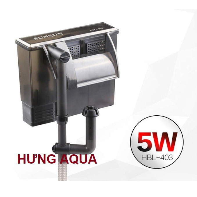 Lọc thác bể cá SunSun HBL 402 2W, Hết hàng HBL 403 5W tiết kiệm điện, tích hợp lọc váng (chính hãng)