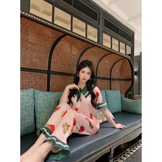 Đồ bộ pijama cổ nhọn satin