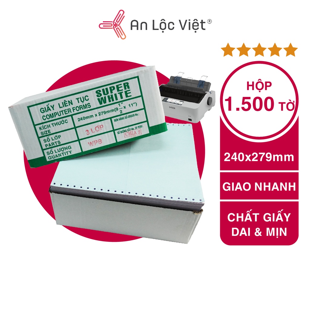 Giấy in liên tục 1, 2, 3, 4, 5 liên kích cỡ 240x279mm Liên Sơn cho máy vi tính