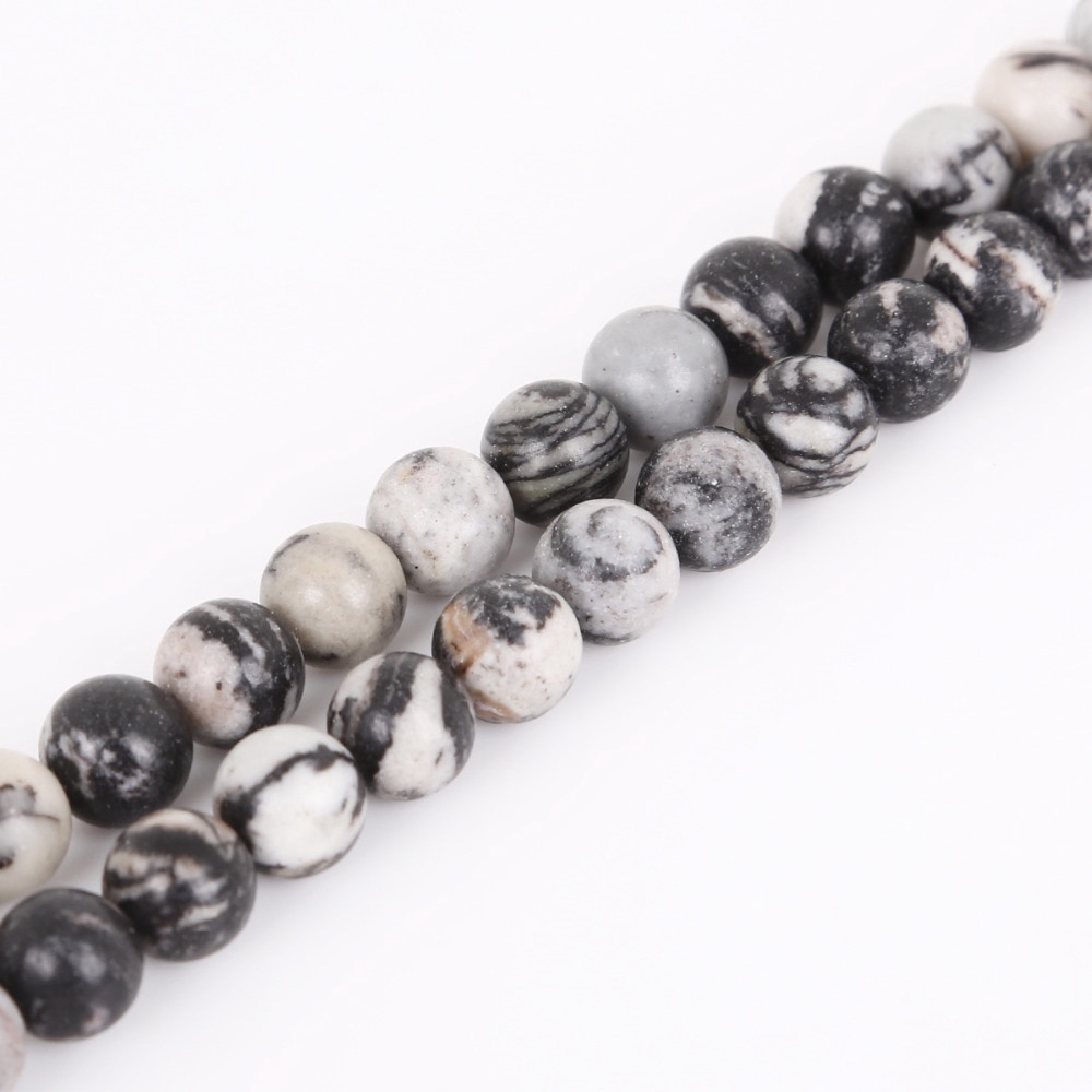 Chuỗi hạt đá tròn xỏ lỗ tự nhiên 4-12mm 15" sọc màu đen làm trang sức thủ công