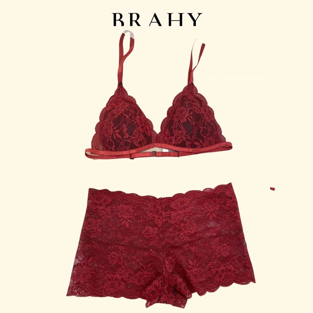 Bộ đồ lót ren nữ Bralette đỏ ren lì có mút mỏng thiết kế cao cấp không đụng hàng BRAHY 043